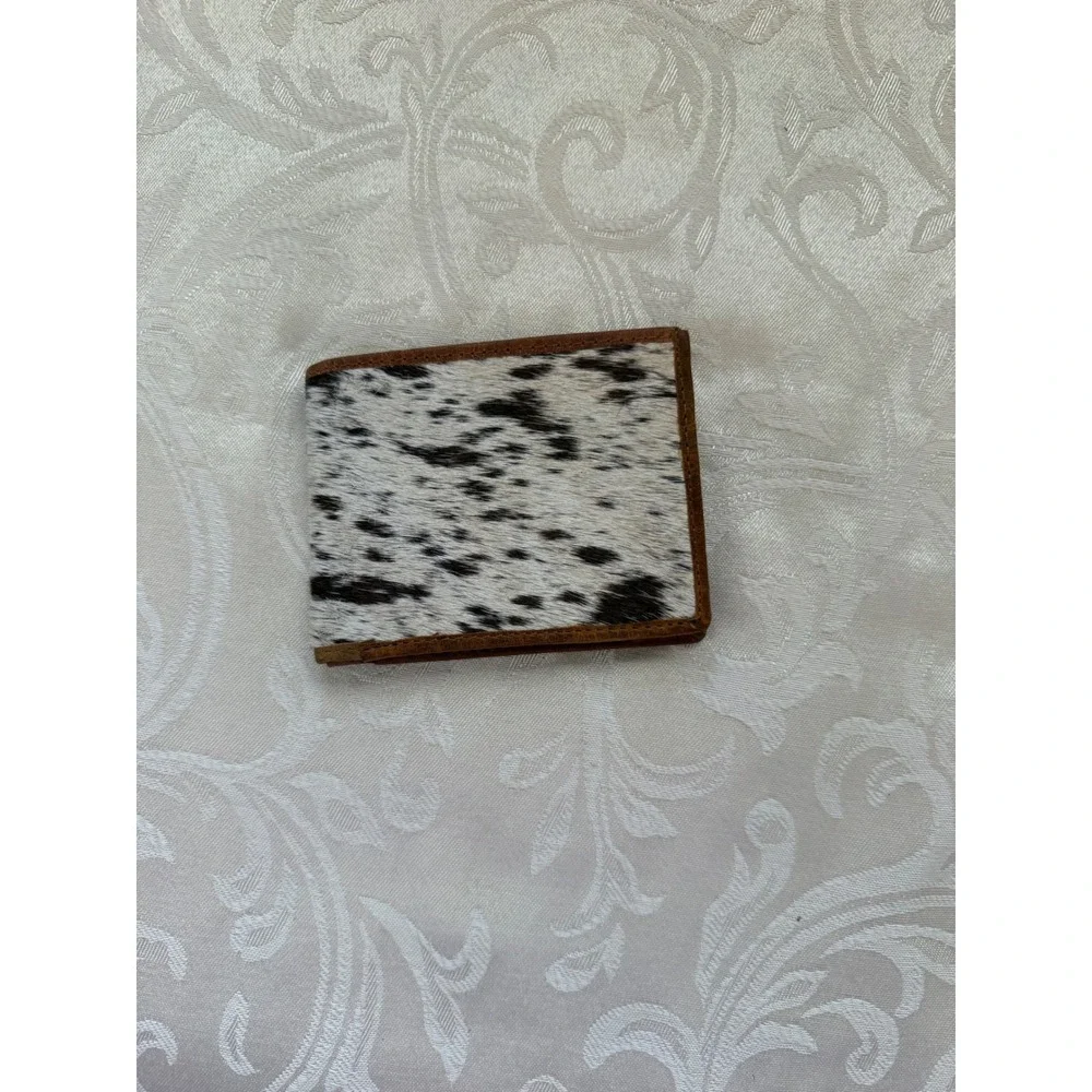 Western Cowhide Hair On Hide Bifold Wallet Distressed Brown Leather Mens